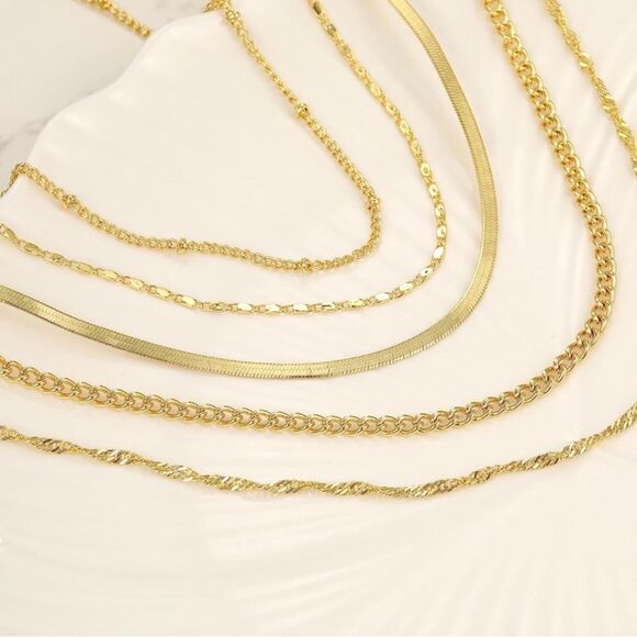 Gold 14k Gold Plated 5pc Chain Necklace Set - Picture 2 of 2